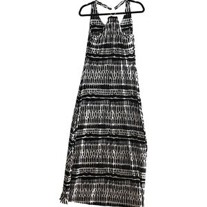 Ivana Trump Maxi Dress SZ XS Halter Blue White Geometric Slinky Stretch Jewel